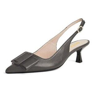 Pazzion Women Closed Pointy Toe Mid Heel Slingback Pumps Buckles Slip On Kitten